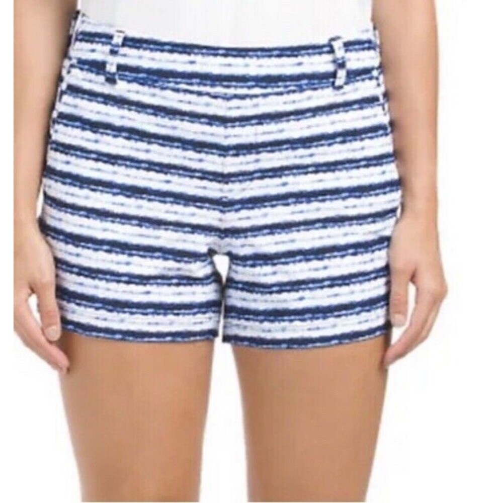 NWT SPANX Sunshine Shorts 6" Inseam Blue & White Painted Stripe Print Size L